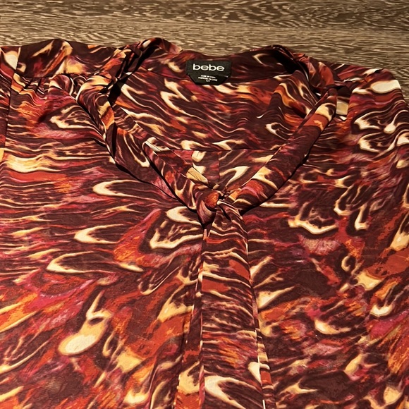 Bebe, S, blouse, maroon, sheer, tie - Picture 8 of 13